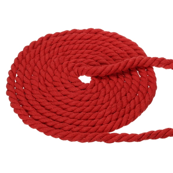 Uxcell Natural Twisted Cotton Rope 3 Strand Thick Cotton Rope Tug 0.39" x 49.21ft Red