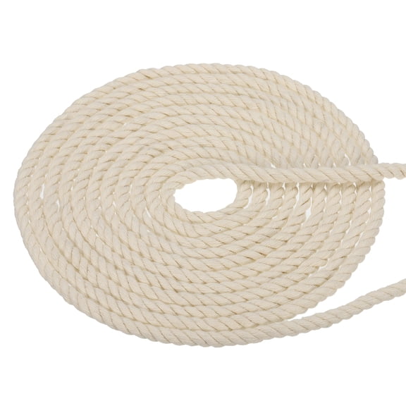 Uxcell Natural Twisted Cotton Rope 3 Strand Thick Cotton Rope Tug 0.25" x 24.61ft White