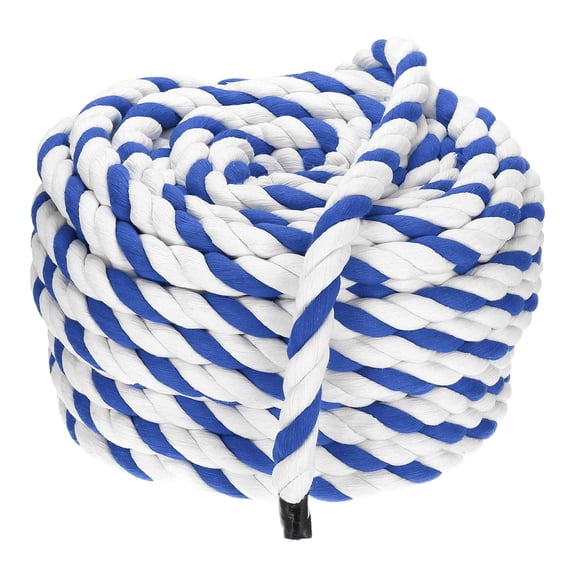 Uxcell Tug of War Rope 1 Inch x 98 Feet Natural Thick Cotton Rope Twisted Cotton Rope, Blue White