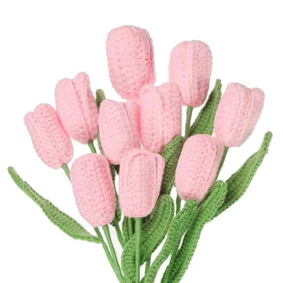 Uxcell Tulip Crochet Flowers, Artificial Knitted Tulip Flower for Gift Home Birthday Wedding Decoration Pink