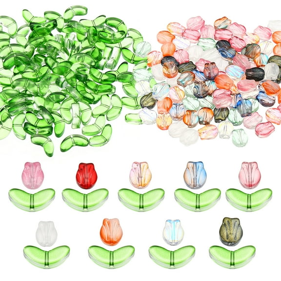 Uxcell Tulip Flower Crystal Glass Beads, 200 Pack Texture Flower Bead Handcrafted Glass Spacer Bead, Assorted Colors