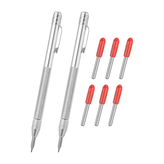 Uxcell Tungsten Carbide Scriber, 2 Pack Magnet Etching Engraving Pen with Replacement Refills Engraver Scribe Tools for Glass/Ceramics/Metal, Silver Tone