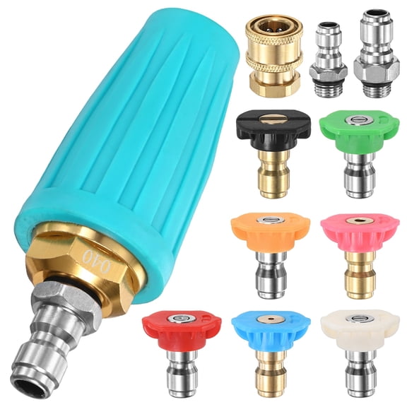 Uxcell Turbo Nozzle Pressure Washer Tips Kit, 4000 PSI 4.0 GPM 360Rotating Turbo Nozzle with 1/4" Quick Connector, 7 PCS Spray Nozzle Multiple Degrees [Cyan]