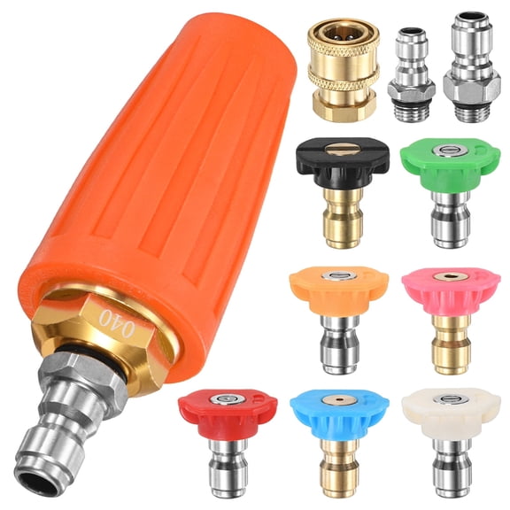 Uxcell Turbo Nozzle Pressure Washer Tips Kit, 4000 PSI 4.0 GPM 360Rotating Turbo Nozzle with 1/4" Quick Connector, 7 PCS Spray Nozzle Multiple Degrees [Orange]