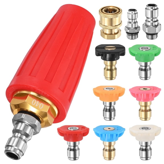 Uxcell Turbo Nozzle Pressure Washer Tips Kit, 4000 PSI 4.0 GPM 360Rotating Turbo Nozzle with 1/4" Quick Connector, 7 PCS Spray Nozzle Multiple Degrees [Red]