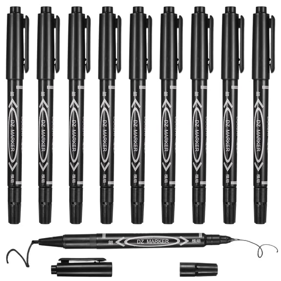 Uxcell Twin Tip Permanent Marker, 10Pcs Fine and Ultra Fine Point Makers Dual Tip Permanent Marker Wear Resistant Assorted Colors for Coloring Drawing Signature Marking, Black