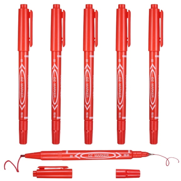 Uxcell Twin Tip Permanent Marker, 6Pcs Fine and Ultra Fine Point Makers Dual Tip Permanent Marker Wear Resistant Assorted Colors for Coloring Drawing Signature Marking, Red