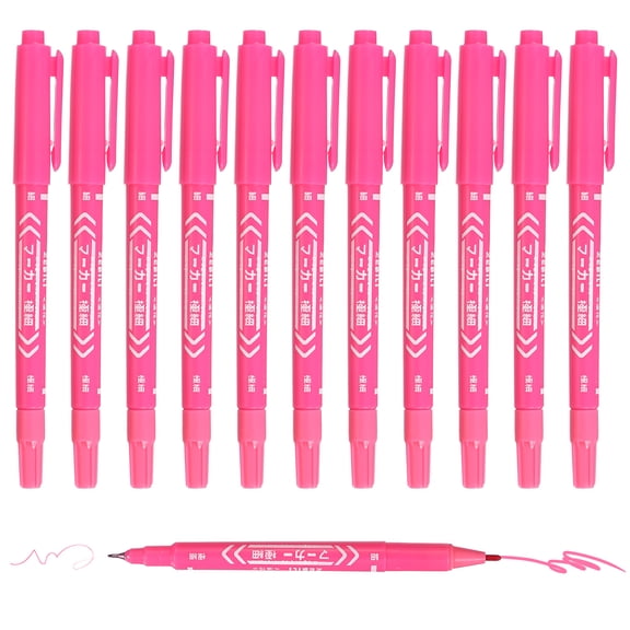 Uxcell Twin Tip Permanent Markers, 12 Pack Pink Fine and Ultra Fine Point Colored Makers Quick Drying Coloring Pen for Writing Drawing on Wood Plastic Metal Glass Stone