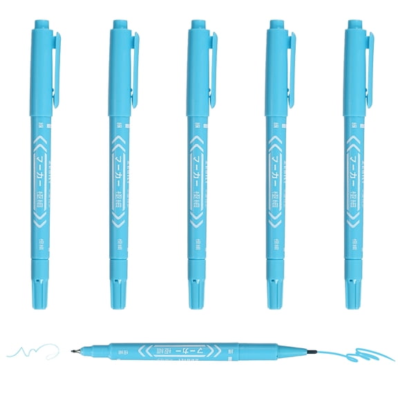 Uxcell Twin Tip Permanent Markers, 6 Pack Light Blue Fine and Ultra Fine Point Colored Makers Quick Drying Coloring Pen for Writing Drawing on Wood Plastic Metal Glass Stone