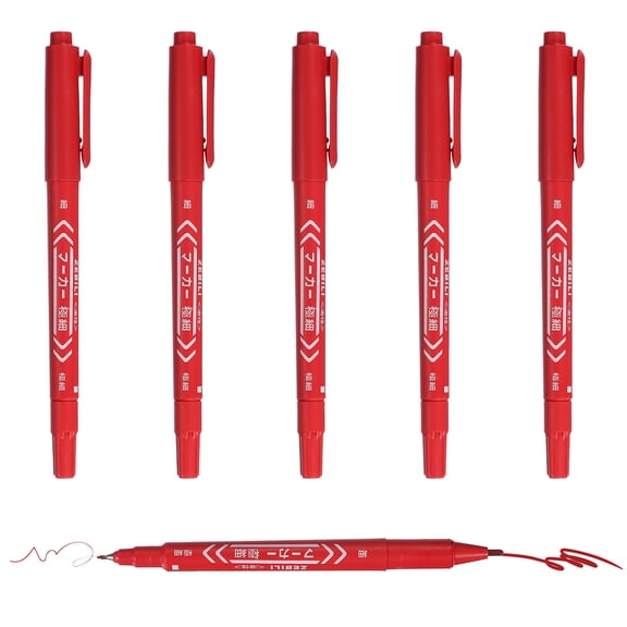 Uxcell Twin Tip Permanent Markers, 6 Pack Red Fine and Ultra Fine Point Colored Makers Quick Drying Coloring Pen for Writing Drawing on Wood Plastic Metal Glass Stone