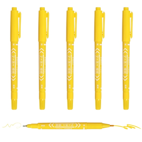 Uxcell Twin Tip Permanent Markers, 6 Pack Yellow Fine and Ultra Fine Point Colored Makers Quick Drying Coloring Pen for Writing Drawing on Wood Plastic Metal Glass Stone