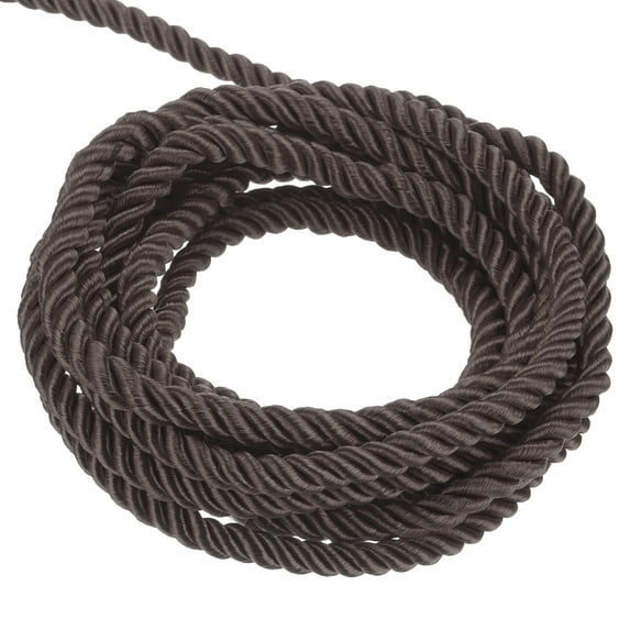 Uxcell Twisted Cord Trim 11 Yard 0.2 inch 3-Ply Twine Braided Rope Shiny Thread String for Craft Gift Bag Curtain Dark Brown