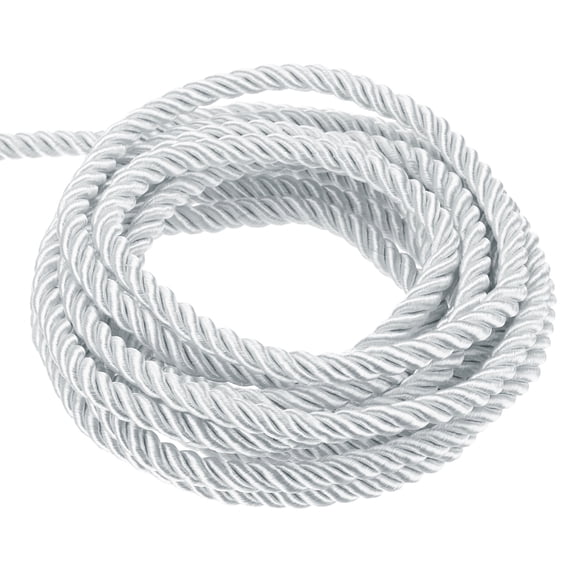 Uxcell Twisted Cord Trim 11 Yard 0.2 inch 3-Ply Twine Braided Rope Shiny Thread String for Craft Gift Bag Curtain White