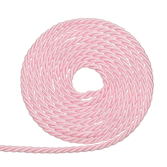 Uxcell Twisted Cord Trim, 3mm/11 Yard Trim Cord Rope 3-Ply Polyester Silk Twine Braided Rope Twist Ties Cords Silk Rope for Home Decor Graduation Honor Cord DIY Craft, Light Pink