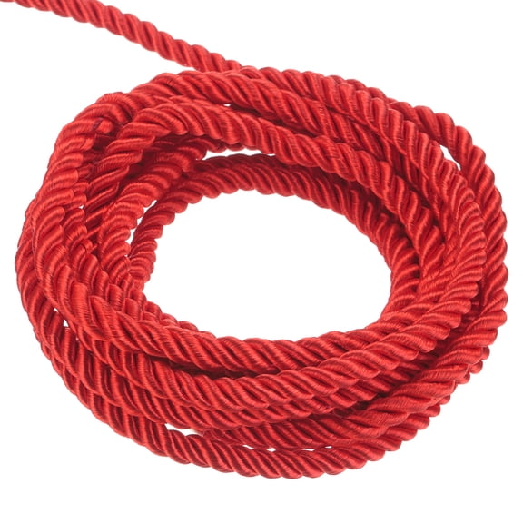 Uxcell Twisted Cord Trim 5 Yard 0.12 inch 3-Ply Twine Braided Rope Shiny Thread String for Craft Gift Bag Curtain Red