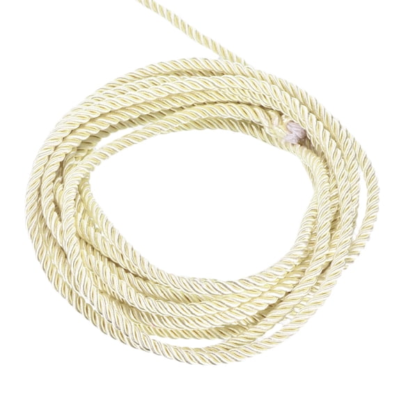 Uxcell Twisted Cord Trim 5 Yard 0.2 inch 3-Ply Twine Braided Rope Shiny Thread String for Craft Gift Bag Curtain Cream