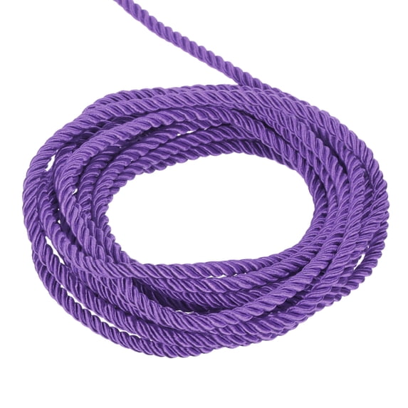 Uxcell Twisted Cord Trim 5 Yard 0.2 inch 3-Ply Twine Braided Rope Shiny Thread String for Craft Gift Bag Curtain Deep Purple
