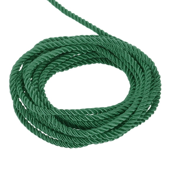 Uxcell Twisted Cord Trim 5 Yard 0.2 inch 3-Ply Twine Braided Rope Shiny Thread String for Craft Gift Bag Curtain Forest Green