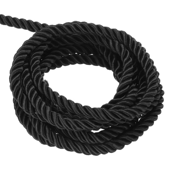 Uxcell Twisted Cord Trim 5 Yard 0.24 inch 3-Ply Twine Braided Rope Shiny Thread String for Craft Gift Bag Curtain Black
