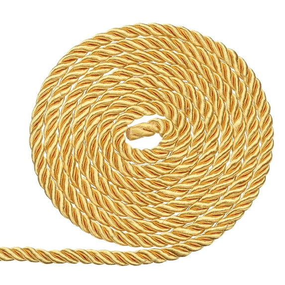 Uxcell Twisted Cord Trim, 5mm/11 Yard Trim Cord Rope 3-Ply Polyester Silk Twine Braided Rope Twist Ties Cords Silk Rope for Home Decor Graduation Honor Cord DIY Craft, Yellow