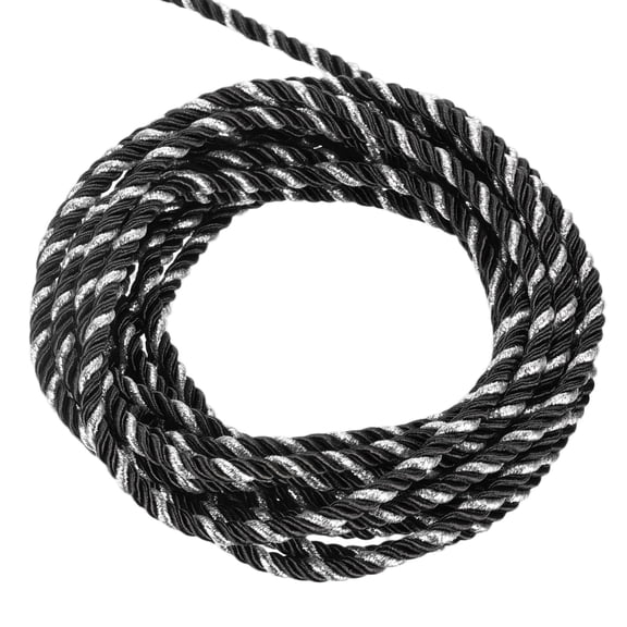 Uxcell Twisted Cord Trim, Twine Braided Rope Thread String 1Pc Black, Silver 5mm x 5m