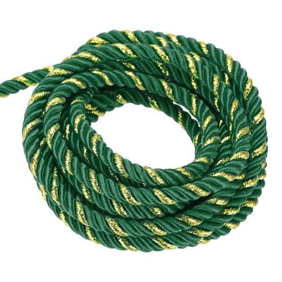 Uxcell Twisted Cord Trim, Twine Braided Rope Thread String 1Pc Dark Green, Gold 5mm x 15m