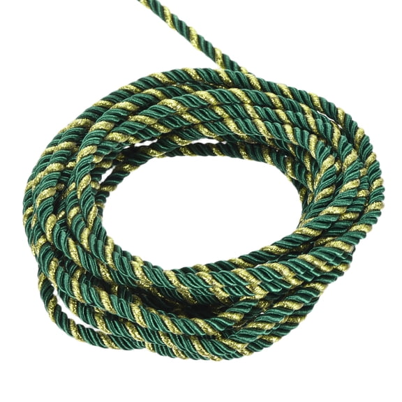 Uxcell Twisted Cord Trim, Twine Braided Rope Thread String 1Pc Dark Green, Gold 5mm x 5m