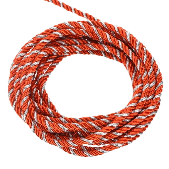 Uxcell Twisted Cord Trim, Twine Braided Rope Thread String 1Pc Dark Red, Silver 5mm x 5m