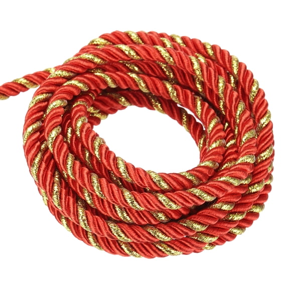 Uxcell Twisted Cord Trim, Twine Braided Rope Thread String 1Pc Red, Gold 5mm x 15m