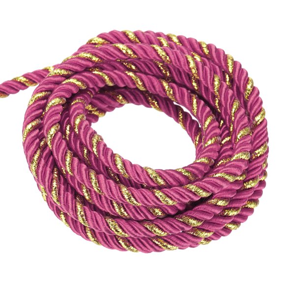 Uxcell Twisted Cord Trim, Twine Braided Rope Thread String 1Pc Rose Red, Gold 5mm x 15m