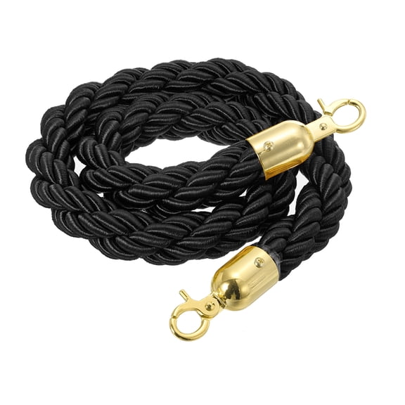 Uxcell Twisted Stanchion Rope, Barrier Rope Twisted Post Ropes with Snap Hooks for Posts Stands Queue Crowd Control Black Golden 3.28 Ft