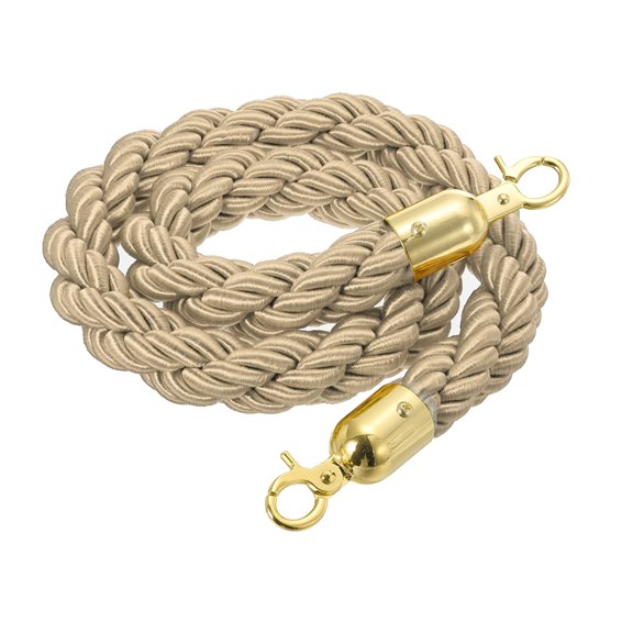 Uxcell Twisted Stanchion Rope, Barrier Rope Twisted Post Ropes with Snap Hooks for Posts Stands Queue Crowd Control Champagne Golden 5 Ft