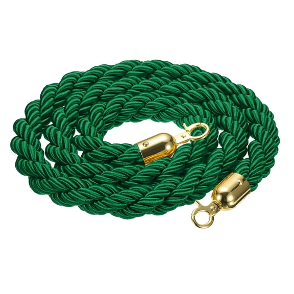 Uxcell Twisted Stanchion Rope, Barrier Rope Twisted Post Ropes with Snap Hooks for Posts Stands Queue Crowd Control Green Golden 6.6 Ft