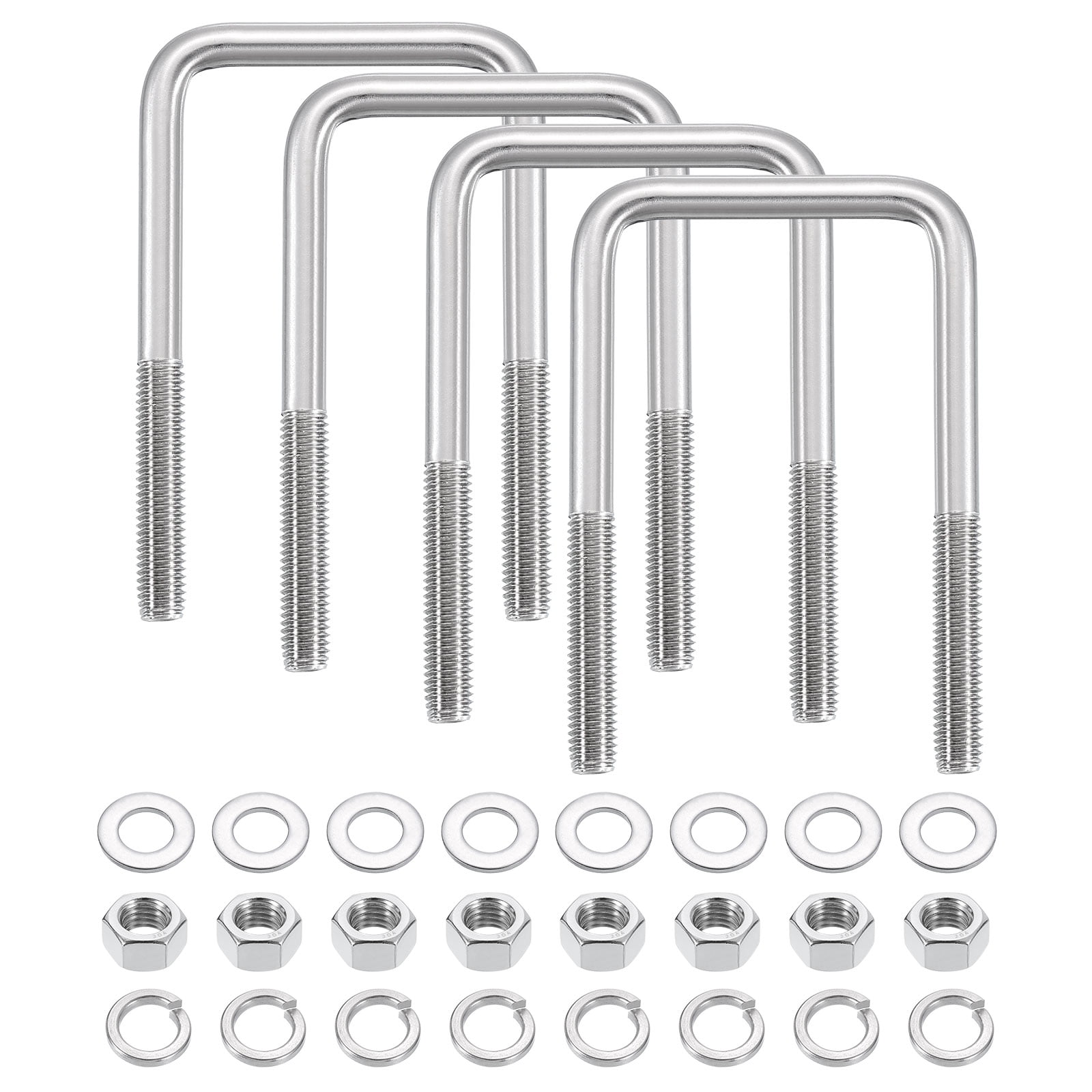 Uxcell U Bolts, 4 Set 3-1/16" x 5-5/16" - 304 Stainless Steel Square U Bolt with Washers and Nuts, Heavy Duty U-Bolts for Boat Trailer Ski Boat Trailer Sailboat Industrial Fasteners