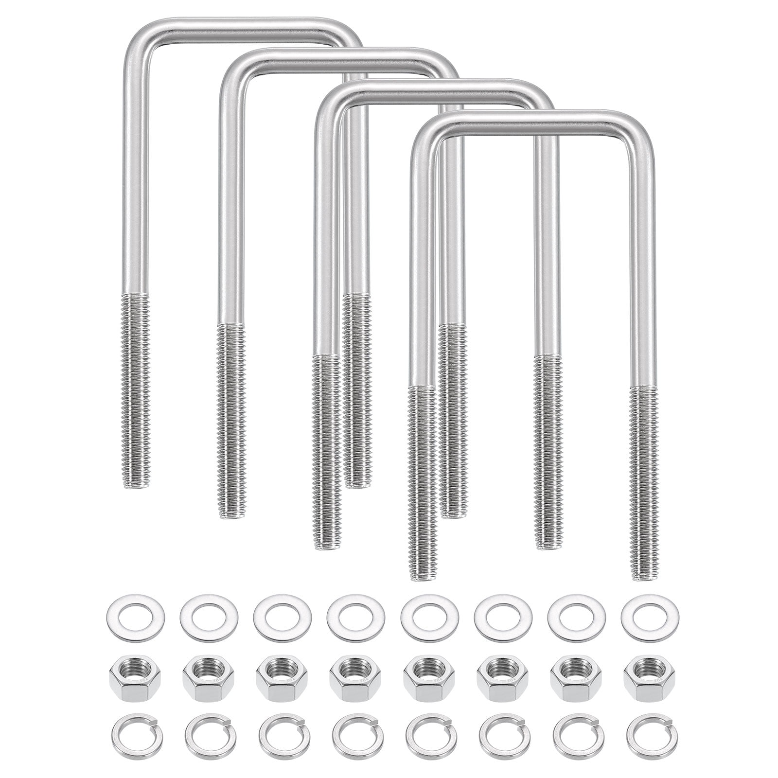 Uxcell U Bolts, 4 Set 3-1/16" x 7-5/16" - 304 Stainless Steel Square U Bolt with Washers and Nuts, Heavy Duty U-Bolts for Boat Trailer Ski Boat Trailer Sailboat Industrial Fasteners