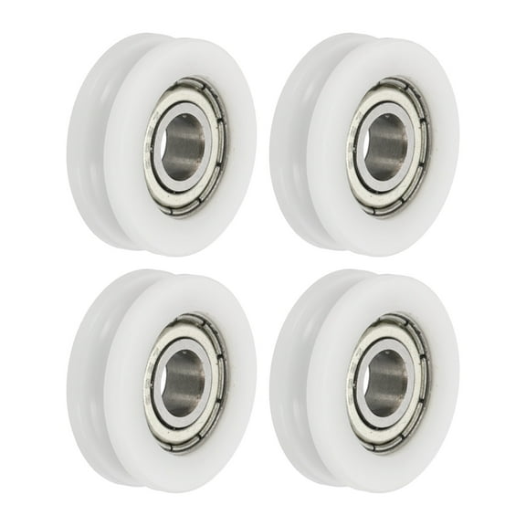 Uxcell U Groove Ball Bearing Roller, 6 x 21 x 7mm Nylon Pulley Guide Wheel Stainless Steel Track Wheel Heavy Duty Replacement for Slide Door Window Mechanical Equipment, White Pack of 4