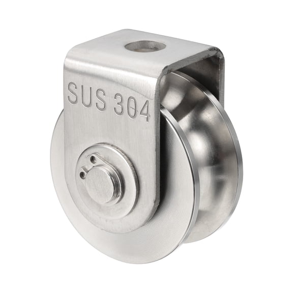 Uxcell U Groove Wheel with Bracket, Stainless Steel Track Wheel Dia.1.9" Loading 660 lbs Heavy Duty Rigid Caster for Inverted Rolling Gate Industrial Machines Wire Rope Rail