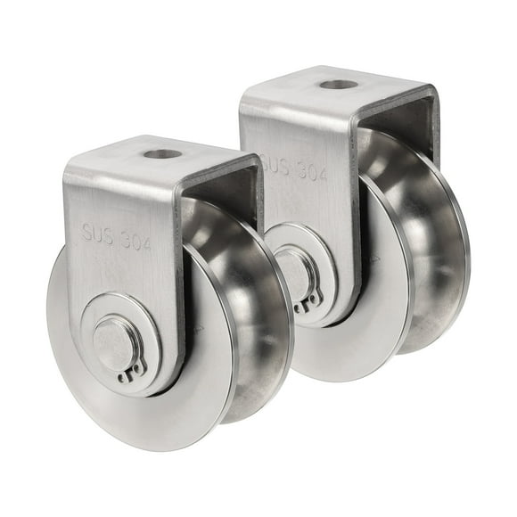 Uxcell U Groove Wheel with Bracket, Stainless Steel Track Wheel Dia.2.7" Loading 660 lbs Heavy Duty Rigid Caster for Inverted Rolling Gate Industrial Machines Wire Rope Rail, Pack of 2
