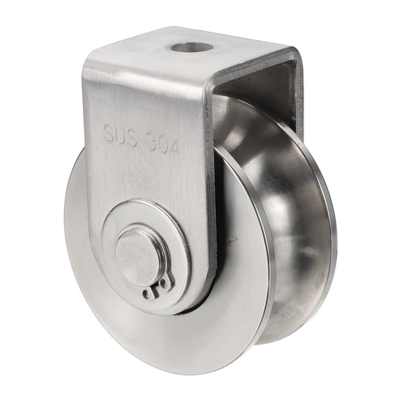 Uxcell U Groove Wheel with Bracket, Stainless Steel Track Wheel Dia.2.7" Loading 660 lbs Heavy Duty Rigid Caster for Inverted Rolling Gate Industrial Machines Wire Rope Rail