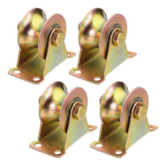 Uxcell U Groove Wheel with Bracket, Steel Sliding Gate Wheels Dia.2" Loading 330 lbs Heavy Duty Rigid Caster for Inverted Track Rolling Gate Industrial Machines Wire Rope Rail Pack of 4