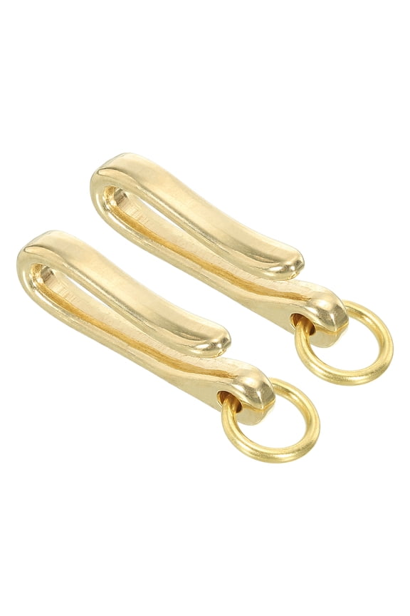 U Shape Hook Keychain, 2 Pack 2" Long Solid Brass Wallet Holder Belt Clip Fish Hook Keychain