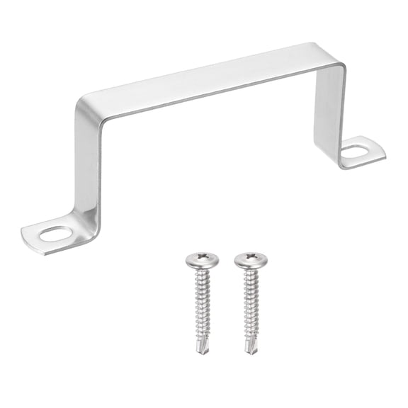 Uxcell U Shape Square Tube Clamp, 100x50mm U Shaped Bracket 304 Stainless Steel Square Strap Clamp with Phillips Head Self Drilling Screws for Pipes Door Closed Bar Holder Railings