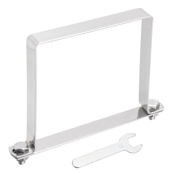 Uxcell U Shape Square Tube Clamp, 120x120mm U Shaped Bracket 304 Stainless Steel Square Strap Clamp with Bolt Plate Nuts and Wrench for Pipes Door Closed Bar Holder Railings