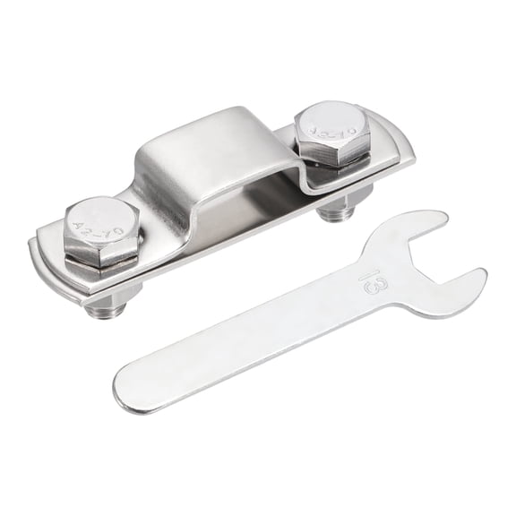 Uxcell U Shape Square Tube Clamp, 20x10mm U Shaped Bracket 304 Stainless Steel Square Strap Clamp with Bolt Plate Nuts and Wrench for Pipes Door Closed Bar Holder Railings