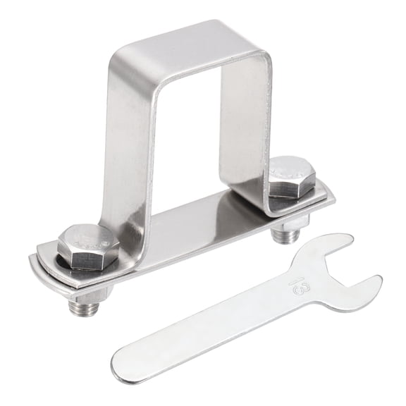 Uxcell U Shape Square Tube Clamp, 30x50mm U Shaped Bracket 304 Stainless Steel Square Strap Clamp with Bolt Plate Nuts and Wrench for Pipes Door Closed Bar Holder Railings
