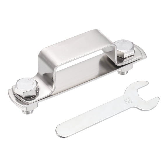 Uxcell U Shape Square Tube Clamp, 40x20mm U Shaped Bracket 304 Stainless Steel Square Strap Clamp with Bolt Plate Nuts and Wrench for Pipes Door Closed Bar Holder Railings