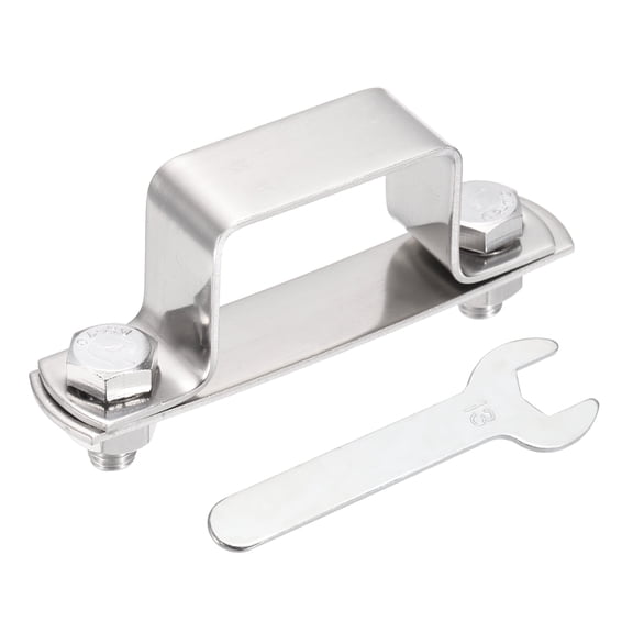 Uxcell U Shape Square Tube Clamp, 40x30mm U Shaped Bracket 304 Stainless Steel Square Strap Clamp with Bolt Plate Nuts and Wrench for Pipes Door Closed Bar Holder Railings