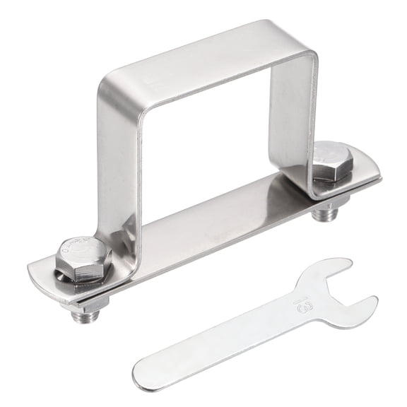 Uxcell U Shape Square Tube Clamp, 45x45mm U Shaped Bracket 304 Stainless Steel Square Strap Clamp with Bolt Plate Nuts and Wrench for Pipes Door Closed Bar Holder Railings