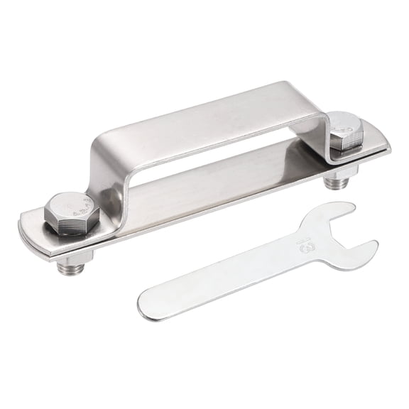 Uxcell U Shape Square Tube Clamp, 60x20mm U Shaped Bracket 304 Stainless Steel Square Strap Clamp with Bolt Plate Nuts and Wrench for Pipes Door Closed Bar Holder Railings