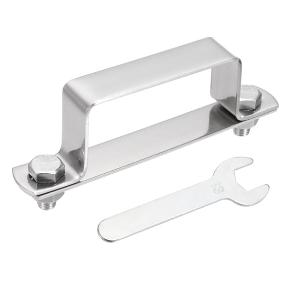 Uxcell U Shape Square Tube Clamp, 70x35mm U Shaped Bracket 304 Stainless Steel Square Strap Clamp with Bolt Plate Nuts and Wrench for Pipes Door Closed Bar Holder Railings